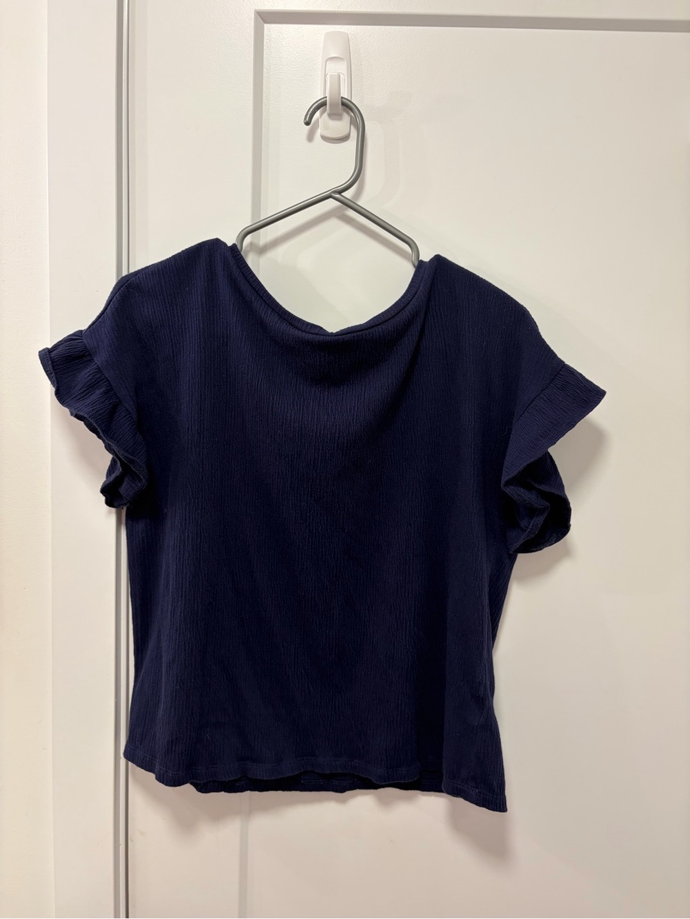 Michael Kors Navy Short Sleeve Ruffle Tee